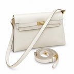 Kelly Elan 25 Underarm Baguette Bag, Genuine Top Layer Cowhide with Goat Grain, Gold Hardware Minimalist Off White Shoulder Handbag, Size 25×6.5×15cm Elegant Soft Tone Daily Purse for Women