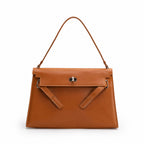 Kelly Elan 25 Underarm Baguette Bag, Genuine Top Layer Cowhide Goat Grain Leather, Silver Hardware Caramel Brown Shoulder Purse, Vintage Classic Fall Winter Must-Have Handbag Size 25×6.5×15cm