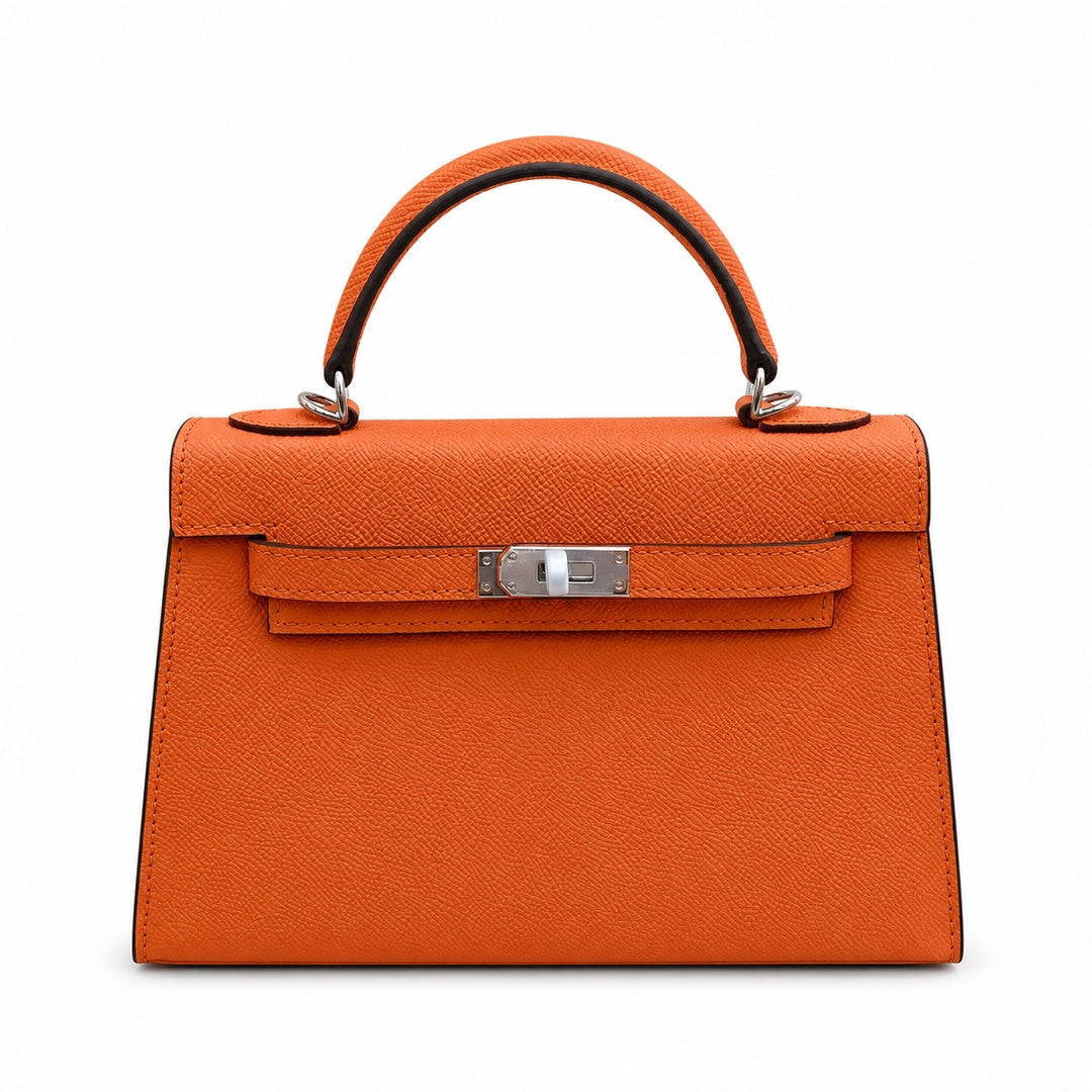 Mini Kelly II Sellier 19cm & 22cm Orange Epsom Leather Palladium Hardware Women Mini Handbag