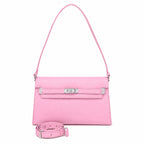 Kelly Elan 25 Underarm Baguette Bag, Genuine Top Layer Cowhide Goat Grain Leather, Silver Hardware Mauve Iris Purple Shoulder Handbag, Bright Soft Tone Youthful Elegant Daily Purse Size 25×6.5×15cm