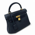 Kelly Sellier 20cm & 25cm & 28cm Bleu Nuit Togo Leather Gold Hardware Women Handbag