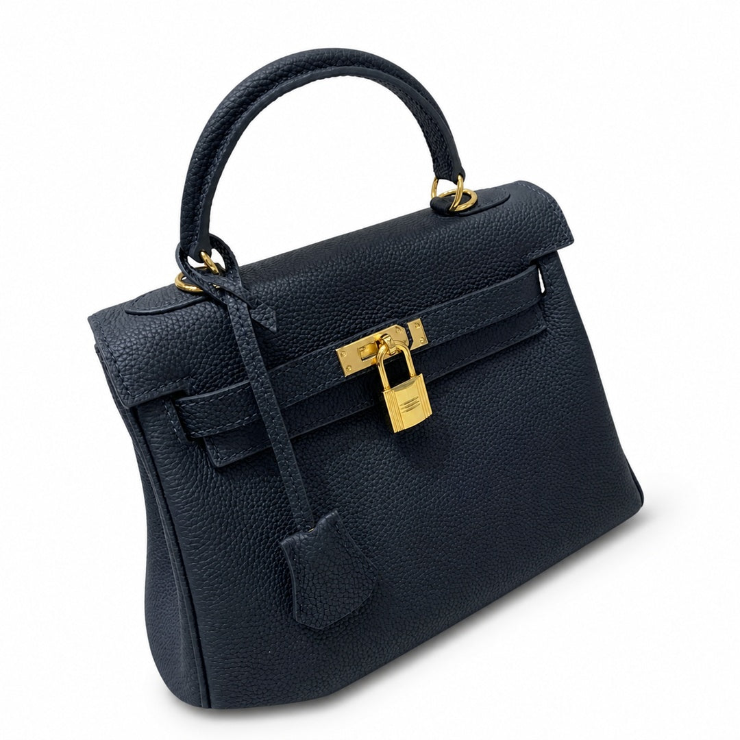 Kelly Sellier 20cm & 25cm & 28cm Bleu Nuit Togo Leather Gold Hardware Women Handbag