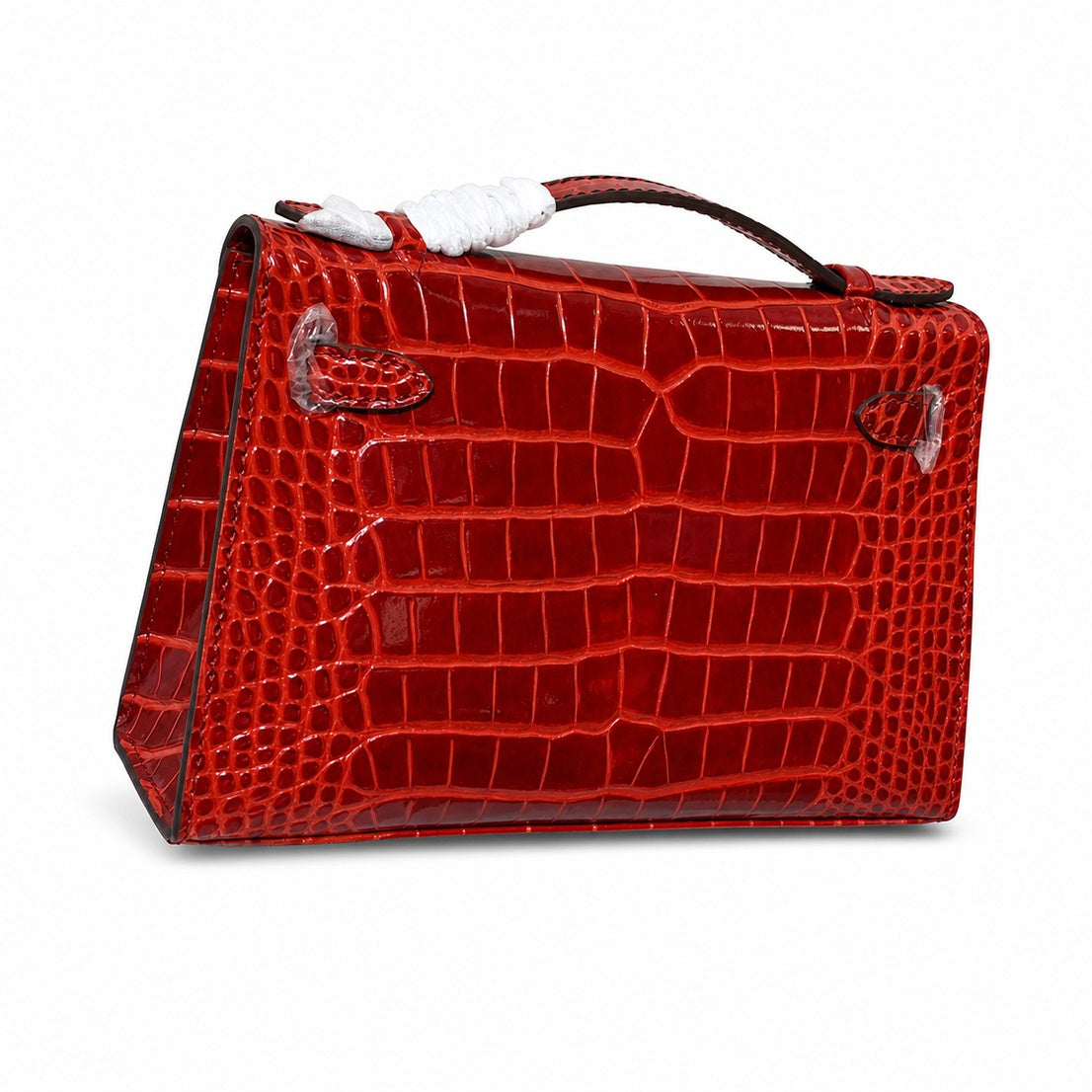 Kelly Pochette Rouge Casa Shiny Niloticus Crocodile Leather Gold Hardware Women Clutch Bag