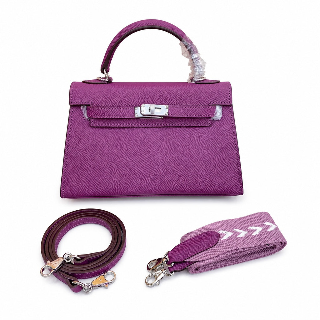 Mini Kelly II Sellier 19cm & 22cm Violet Epsom Leather Palladium Hardware Women Mini Handbag