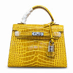 Kelly Sellier 22cm Jaune Ambre Shiny Crocodile Leather Gold Hardware & Palladium Hardware Women Handbag