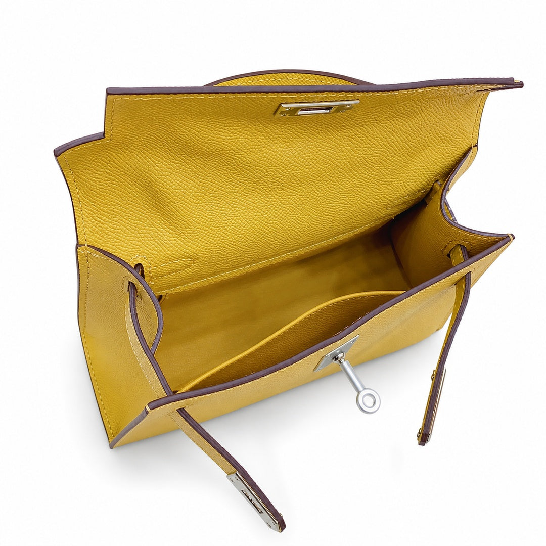Mini Kelly II Sellier 19cm & 22cm Jaune Ambre Epsom Leather Palladium Hardware Women Mini Handbag