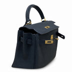 Kelly Sellier 20cm & 25cm & 28cm Bleu Nuit Togo Leather Gold Hardware Women Handbag