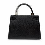 Kelly Sellier 25cm Noir Black Ostrich Gold Hardware Designer Shoulder Tote