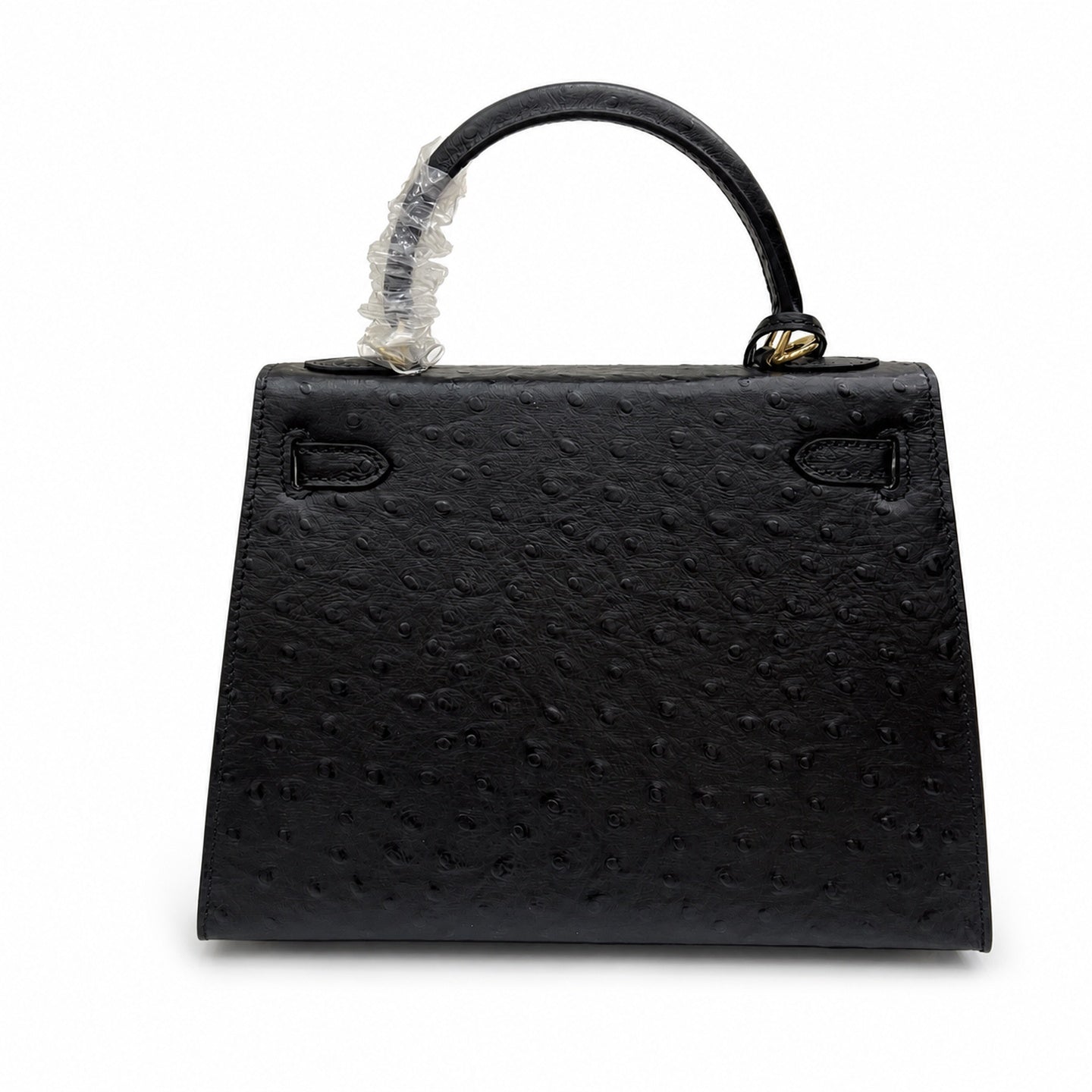 Kelly Sellier 25cm Noir Black Ostrich Gold Hardware Designer Shoulder Tote