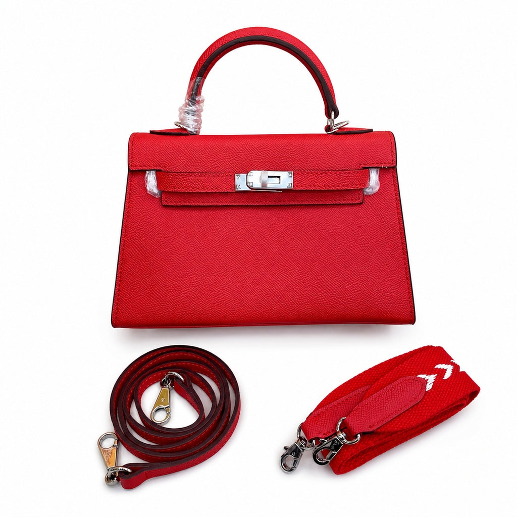 Mini Kelly II Sellier 19cm & 22cm Rouge Casaque Epsom Leather Palladium Hardware Women Mini Handbag