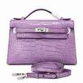 Kelly Pochette Lilac Shiny Niloticus Crocodile Leather Palladium Hardware Women Clutch Bag