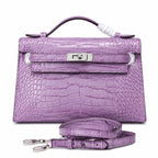 Kelly Pochette Lilac Shiny Niloticus Crocodile Leather Palladium Hardware Women Clutch Bag