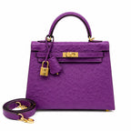 Kelly Sellier 25cm Violine Ostrich Gold Hardware Luxury Commute Handbag