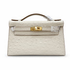 Mini Kelly II Sellier 19cm & 22cm Craie Ostrich Leather Gold Hardware Women Mini Handbag