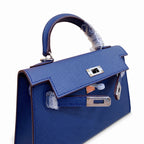 Mini Kelly II Sellier 19cm & 22cm Bleu Nuit Epsom Leather Palladium Hardware Women Mini Handbag