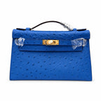 Mini Kelly Sellier 22cm Bleu Electrique Ostrich Leather Gold Hardware Women Mini Handbag