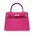 Kelly Sellier 25cm Rose Tyrien Ostrich Gold Hardware Designer Crossbody Tote