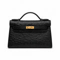 Mini Kelly Sellier 22cm Noir Ostrich Leather Gold Hardware Women Mini Handbag