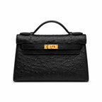 Mini Kelly Sellier 22cm Noir Ostrich Leather Gold Hardware Women Mini Handbag