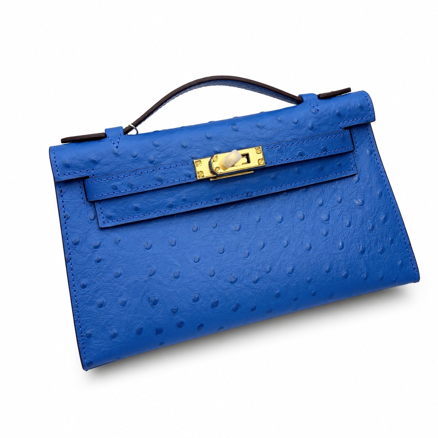 Mini Kelly Sellier 22cm Bleu Electrique Ostrich Leather Gold Hardware Women Mini Handbag