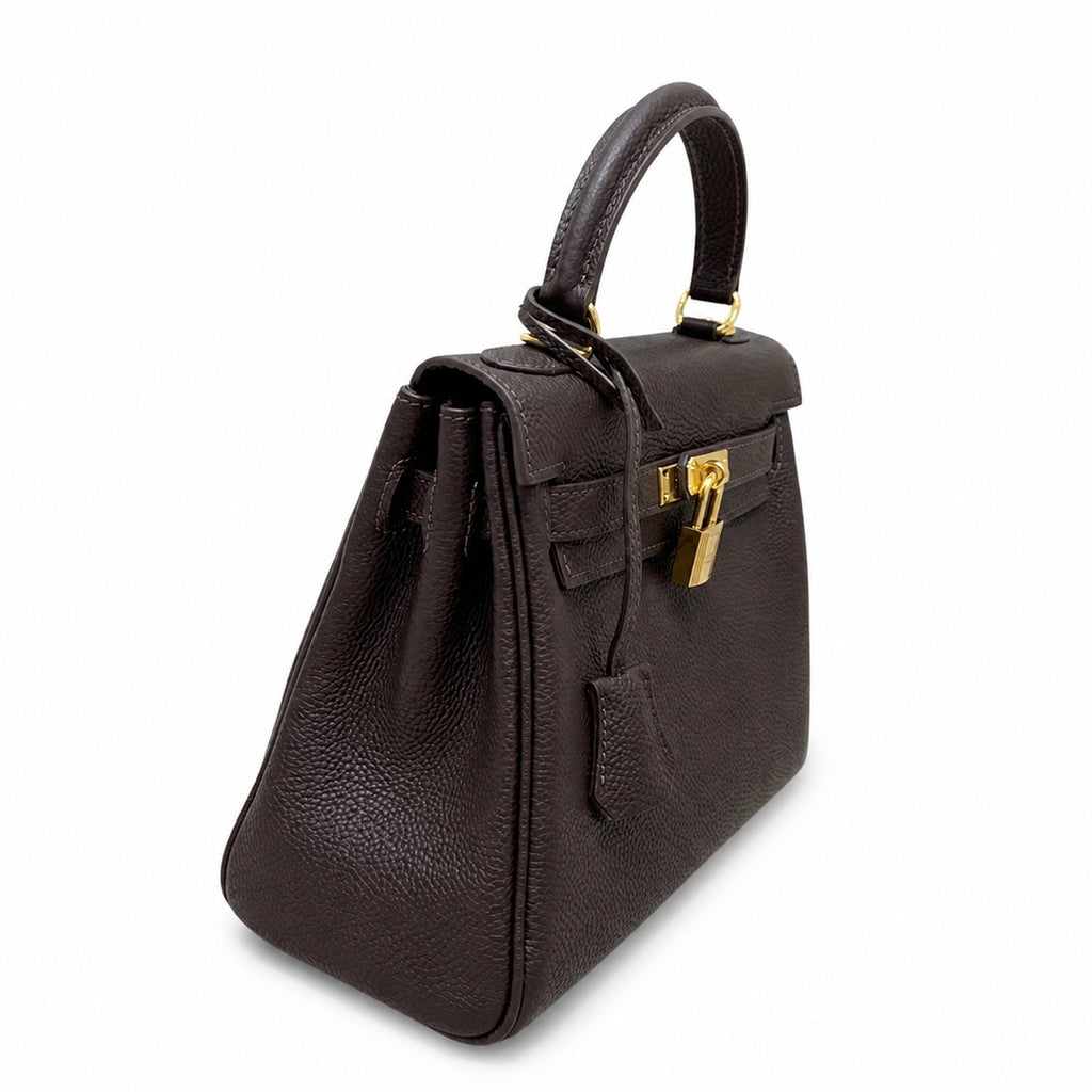 Kelly Sellier 20cm & 25cm & 28cm Marron Foncé Togo Leather Gold Hardware Women Handbag