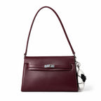 Kelly Elan 25 Underarm Baguette Bag, Genuine Top Layer Cowhide Goat Grain Leather, SilverHardware Vintage Wine Red Shoulder Handbag, Elegant Luxury Quiet Glam Daily Purse Size 25×6.5×15cm