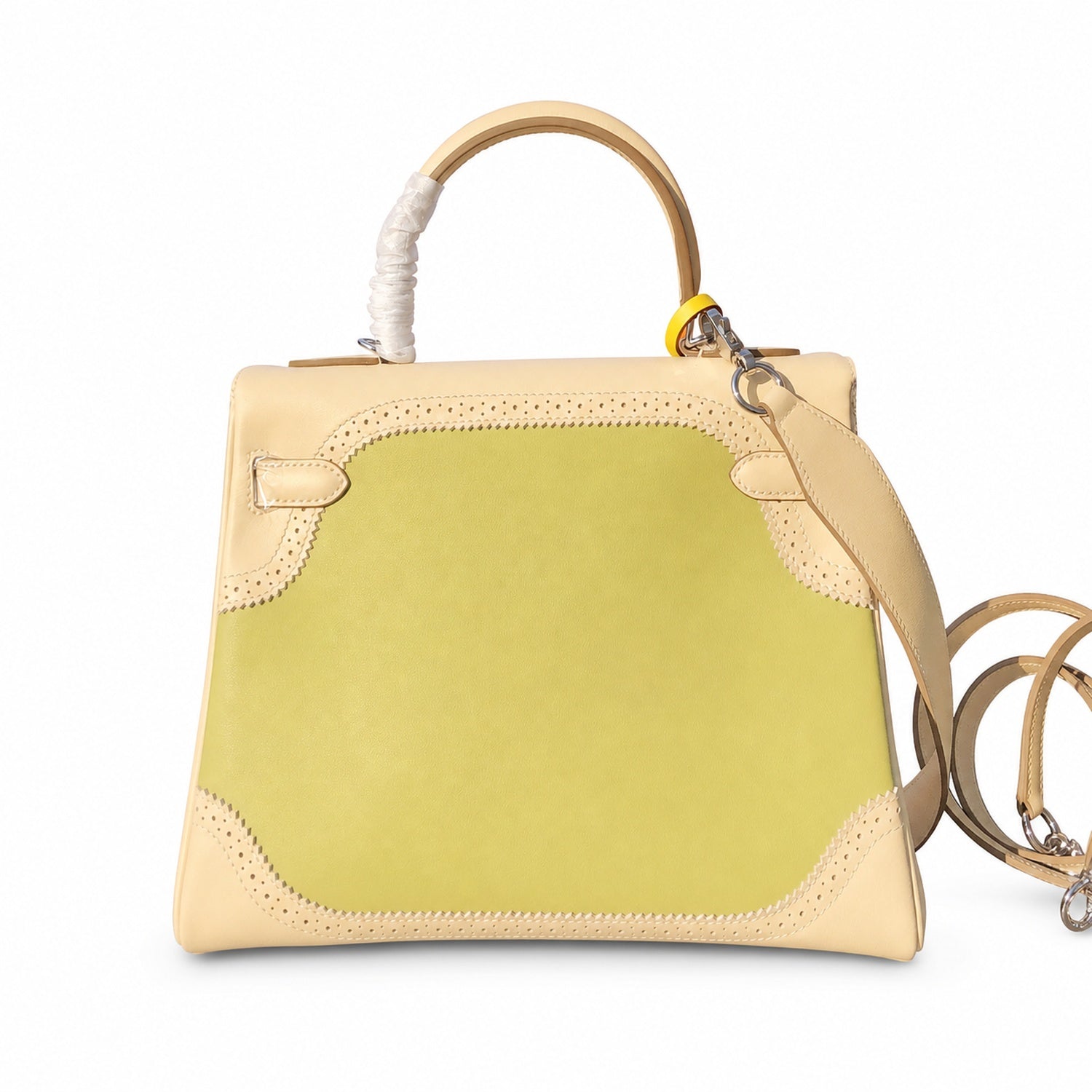 Kelly Sellier Ghillies 28cm Craie & Vert Pomme Barenia Leather Palladium Hardware Women Handbag