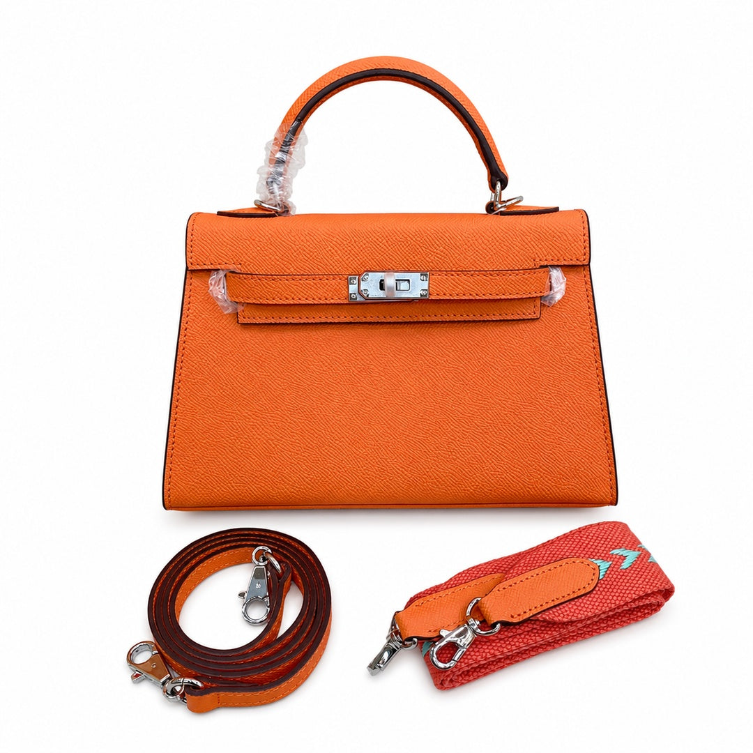 Mini Kelly II Sellier 19cm & 22cm Orange Epsom Leather Palladium Hardware Women Mini Handbag