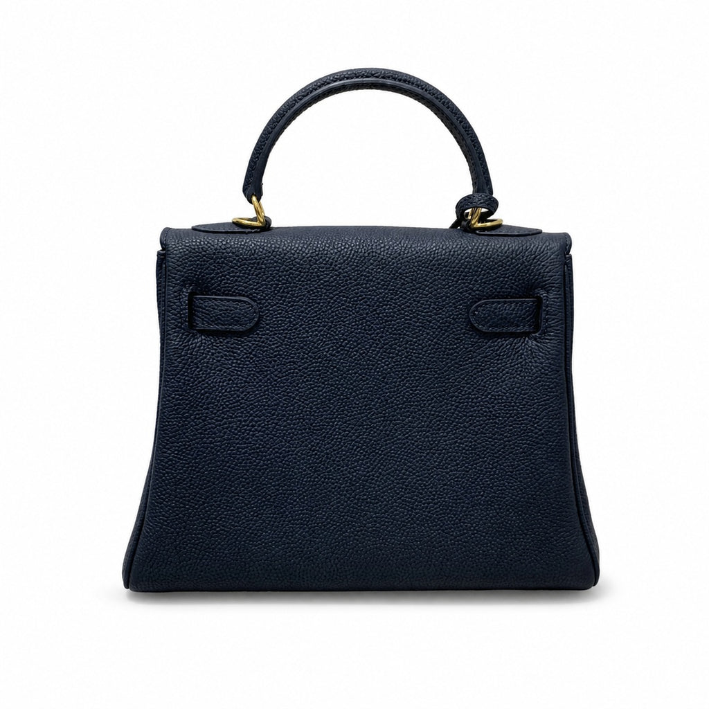 Kelly Sellier 20cm & 25cm & 28cm Bleu Nuit Togo Leather Gold Hardware Women Handbag