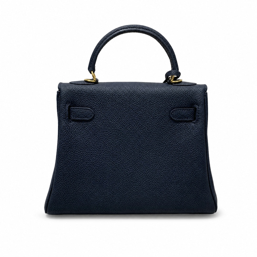 Kelly Sellier 20cm & 25cm & 28cm Bleu Nuit Togo Leather Gold Hardware Women Handbag