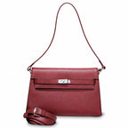 Kelly Elan 25 Underarm Baguette Bag, Genuine Top Layer Cowhide Goat Grain Leather, SilverHardware Vintage Wine Red Shoulder Handbag, Elegant Luxury Quiet Glam Daily Purse Size 25×6.5×15cm