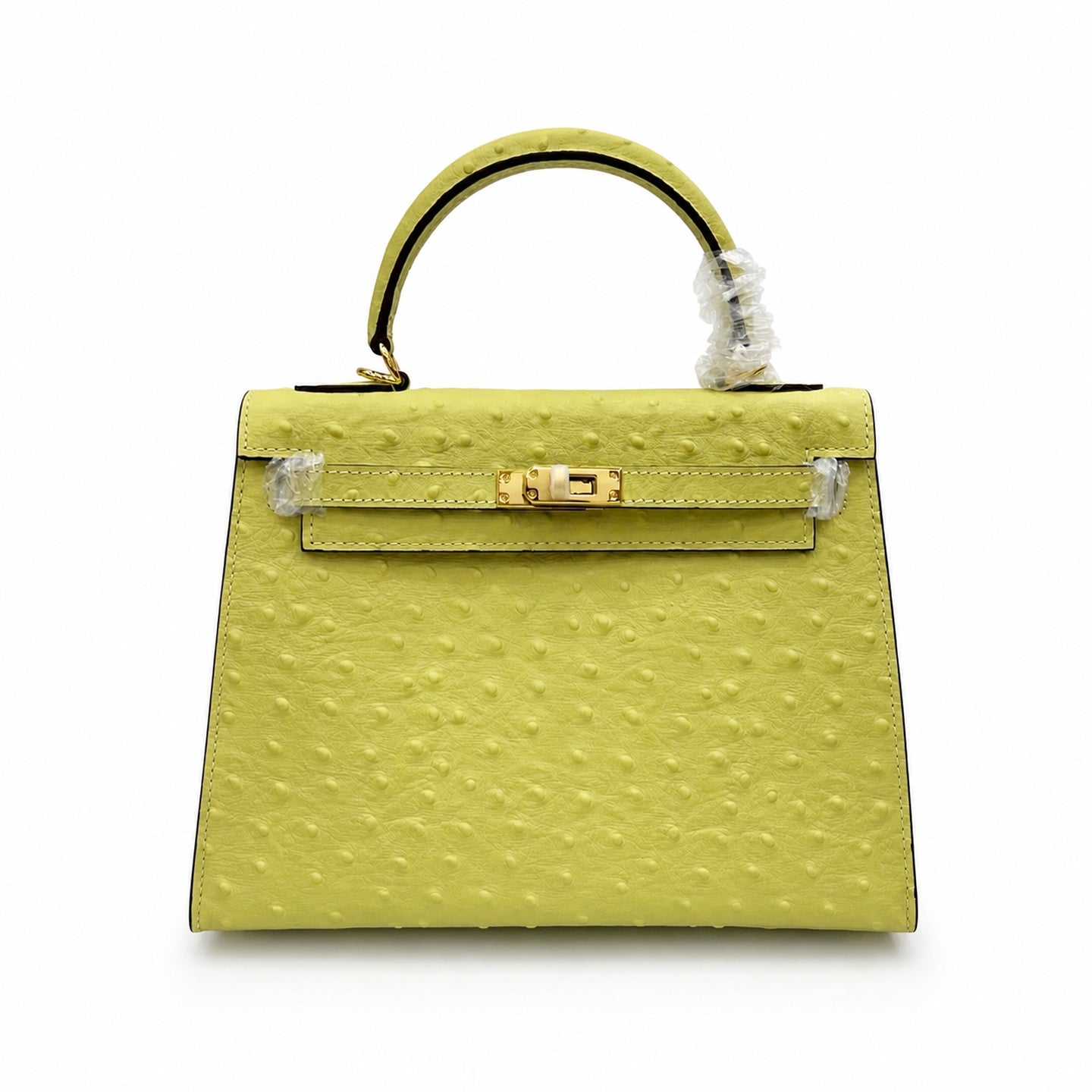 Kelly Sellier 25cm Jaune Poussin Ostrich Gold Hardware Designer Women Shoulder Handbag