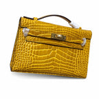 Kelly Pochette Jaune Ambre Shiny Niloticus Crocodile Leather Palladium Hardware Women Clutch Bag