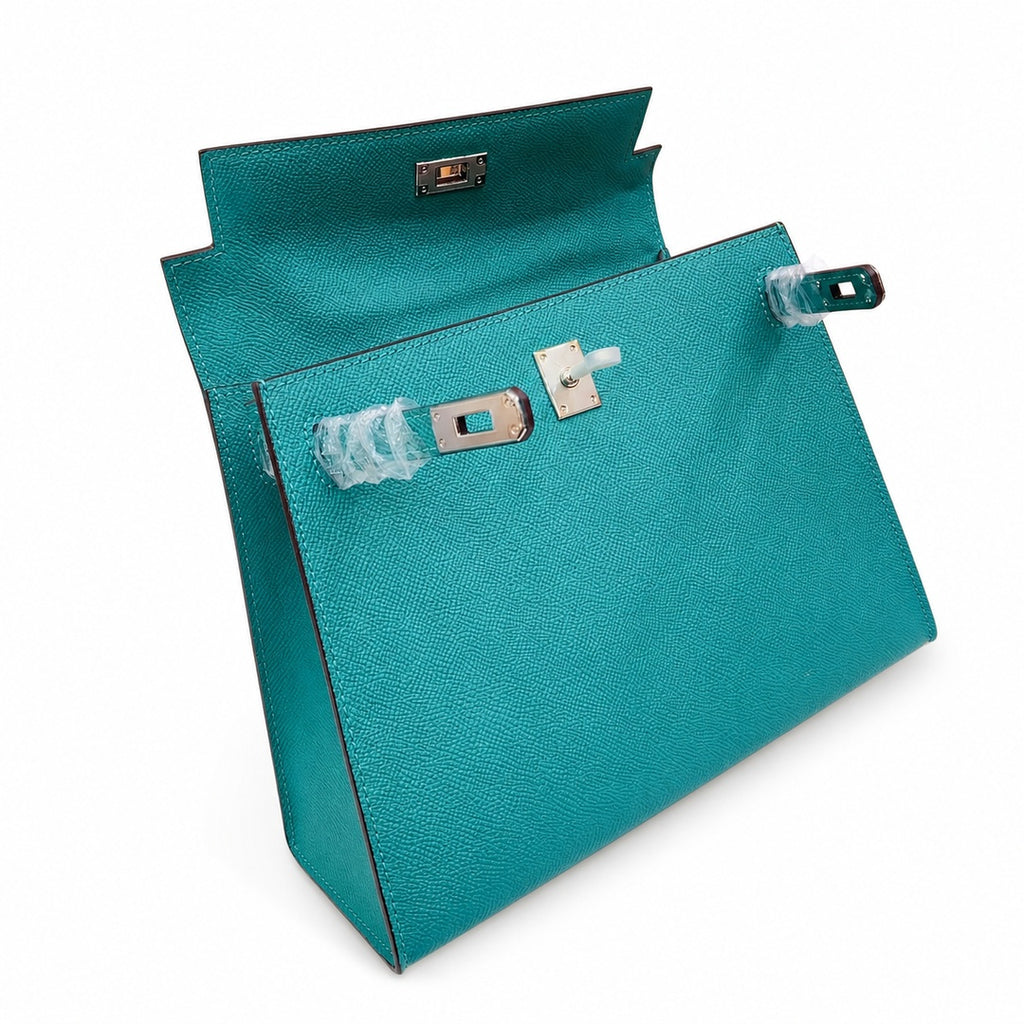 Kelly Sellier 25cm & 28cm Vert Jade Epsom Leather Palladium Hardware Daily Designer Handba