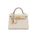 Mini Kelly II 19cm Sellier Craie Ostrich Gold Hardware Premium Women Daily Handbag