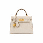 Mini Kelly II 19cm Sellier Craie Ostrich Gold Hardware Premium Women Daily Handbag