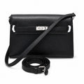 Kelly Elan 25 Underarm Baguette Bag, Genuine Top Layer Cowhide Goat Grain Leather, Silver Hardware Black Unisex Shoulder Purse, Multiway Crossbody Handheld Daily Bag, High Practical Daily Bag Size 25×6.5×15cm