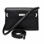 Kelly Elan 25 Underarm Baguette Bag, Genuine Top Layer Cowhide Goat Grain Leather, Silver Hardware Black Unisex Shoulder Purse, Multiway Crossbody Handheld Daily Bag, High Practical Daily Bag Size 25×6.5×15cm