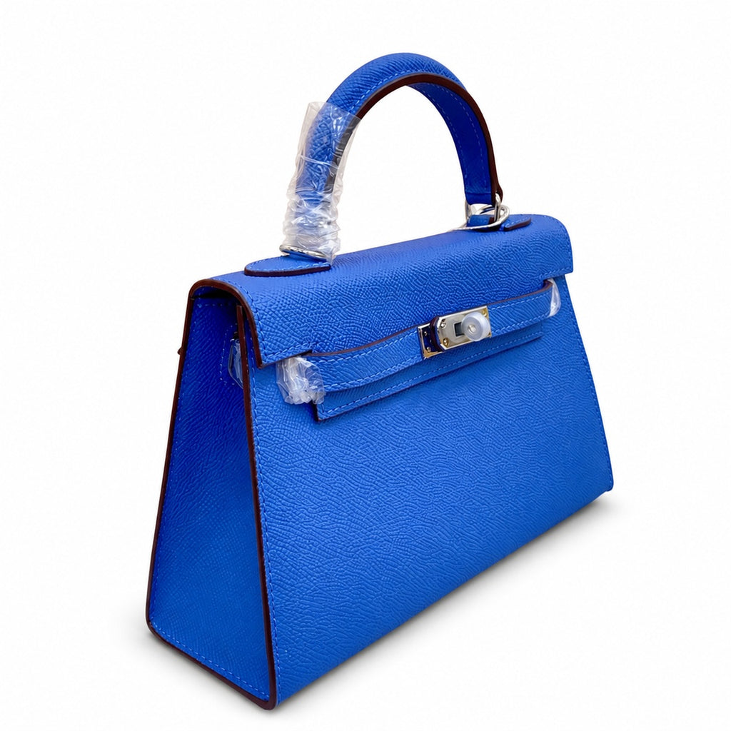 Mini Kelly II Sellier 19cm & 22cm Bleu Electrique Epsom Leather Palladium Hardware Women Mini Handbag With Extra Fabric Strap
