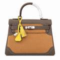 Kelly Sellier Ghillies 28cm Beige Poussière & Marron Foncé Barenia Leather Palladium Hardware Women Handbag