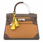 Kelly Sellier Ghillies 28cm Beige Poussière & Marron Foncé Barenia Leather Palladium Hardware Women Handbag