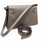 Kelly Elan 25 Genuine Goat Grain Top Layer Cowhide Shoulder Bag, Gold Hardware Neutral Khaki Faux Kelly Baguette Underarm Bag, 25×6.5×15cm Elegant Commute Handbag for Women All Season Match