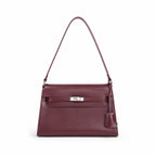 Kelly Elan 25 Underarm Baguette Bag, Genuine Top Layer Cowhide Goat Grain Leather, SilverHardware Vintage Wine Red Shoulder Handbag, Elegant Luxury Quiet Glam Daily Purse Size 25×6.5×15cm