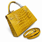 Kelly Sellier 22cm Jaune Ambre Shiny Crocodile Leather Gold Hardware & Palladium Hardware Women Handbag