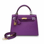 Kelly Sellier 25cm Violine Ostrich Gold Hardware Luxury Commute Handbag