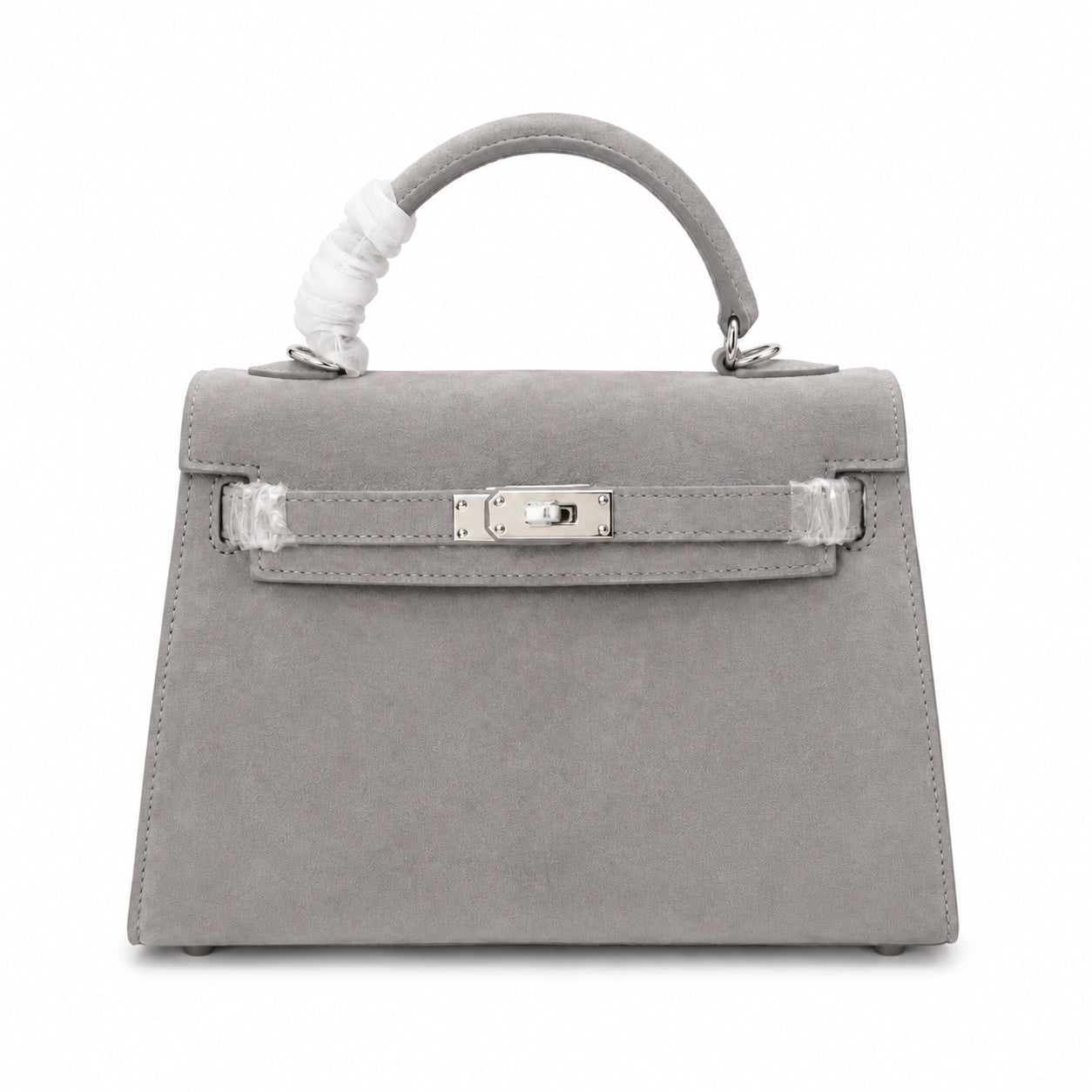 Kelly Sellier 22cm Gris Asphalte Suede Leather Palladium Hardware Women Handbag