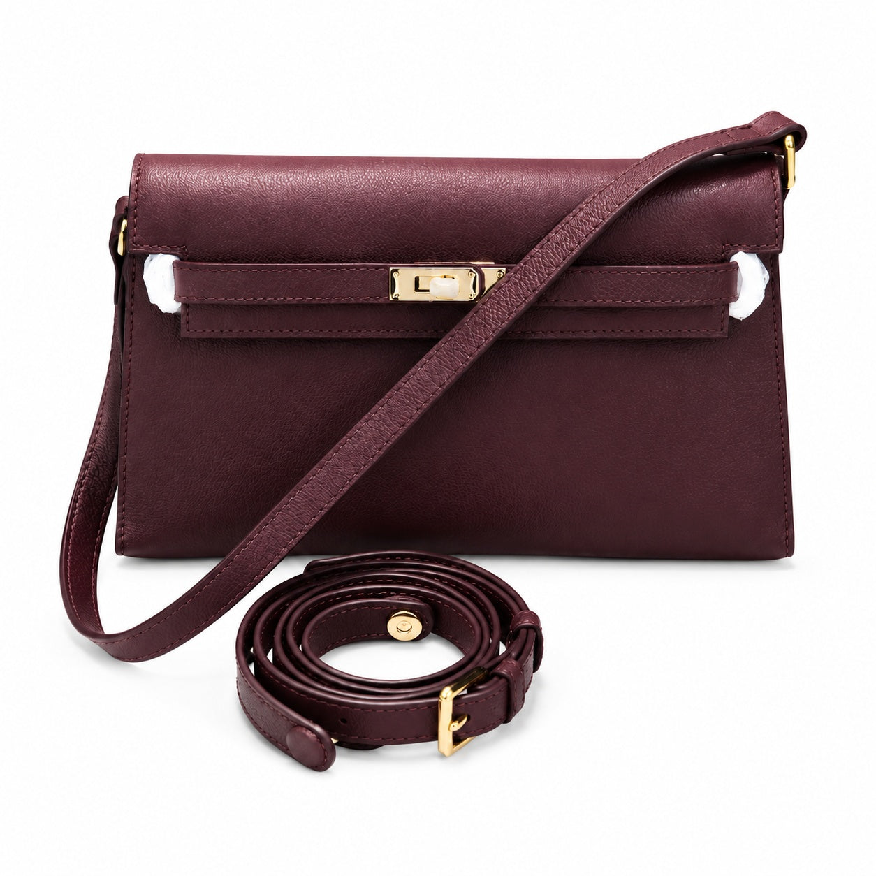 Kelly Elan 25 Underarm Baguette Bag, Genuine Top Layer Cowhide Goat Grain Leather, Gold Hardware Havane Brown Shoulder Purse, Low-key Old Money Vintage Style Daily Handbag Size 25×6.5×15cm