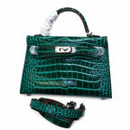 Kelly Sellier 19cm Vert Emeraude Shiny Crocodile Leather Gold Hardware & Palladium Hardware Women Handbag