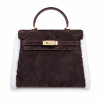 Kelly Sellier 28cm Ebene Suede Leather Gold Hardware Commute Shoulder Handbag