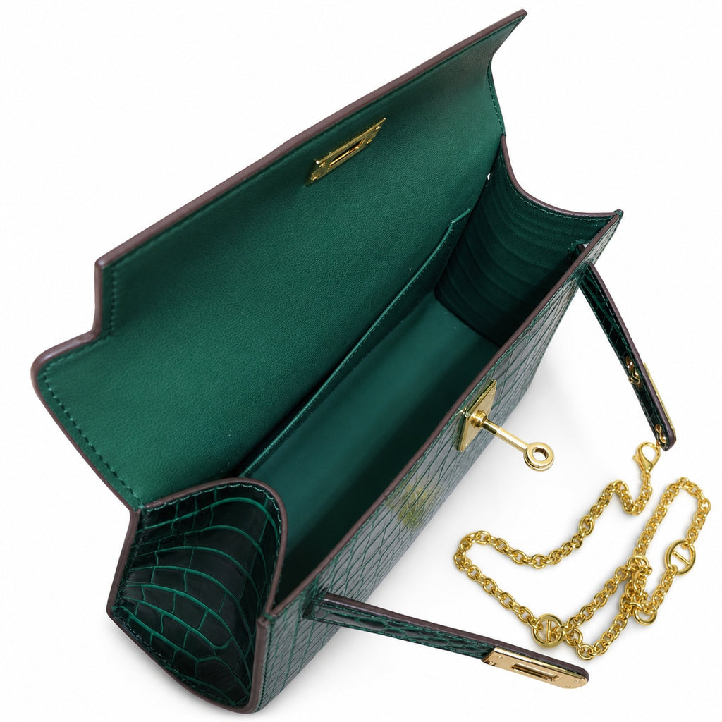 Kelly Pochette Vert Emeraude Shiny Niloticus Crocodile Leather Gold Hardware Women Clutch Bag